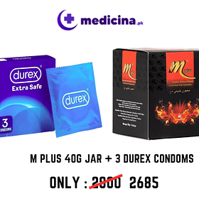 M Plus 40g jar + 3 Durex Condoms