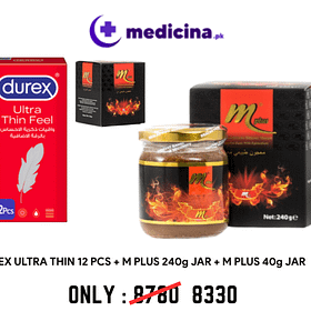 M Plus 240g jar + M Plus 40g jar + 12 Durex Condoms | medicina.pk